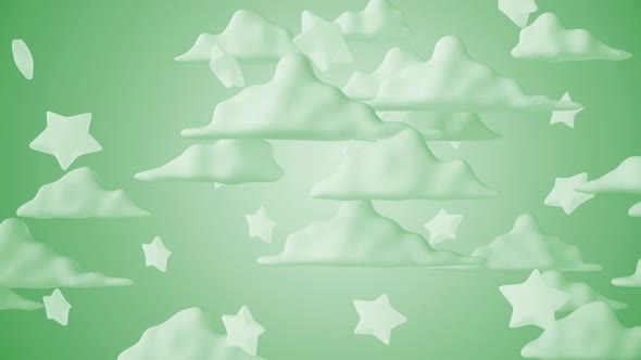 3d Clouds With Stars Green Kids Background