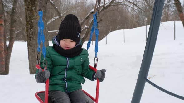 Cute Asian Boy Riding a Swing alt