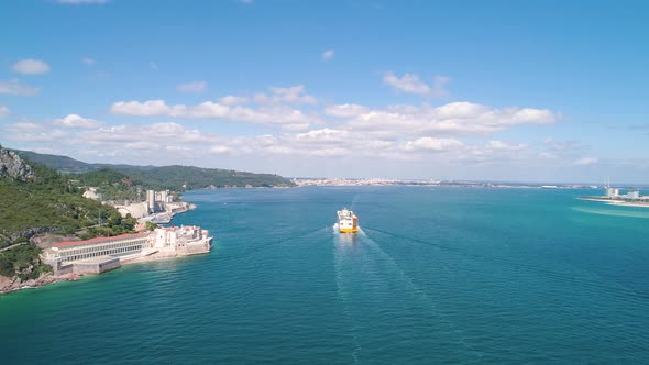 Cargo Ship Enters the Water Area of the Setubal Port