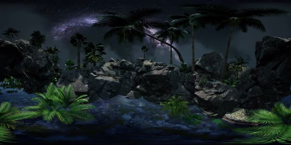 Vr 360 Camera Hyperlapse Star Trails Over Sandstone Canyon Walls and Trees. alt