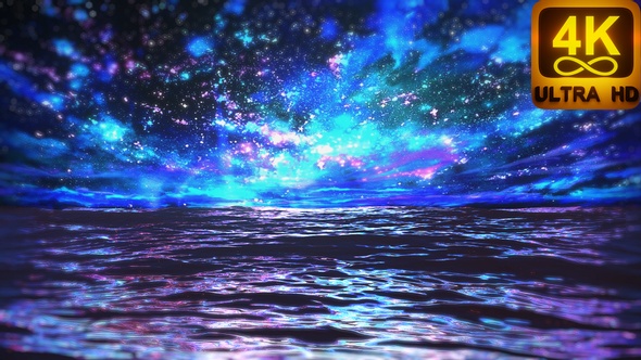 Starry Night View In A Ship Over Sea Waves Colored By The Galaxy 3D Animation 4K Trippy Psycheldelic alt