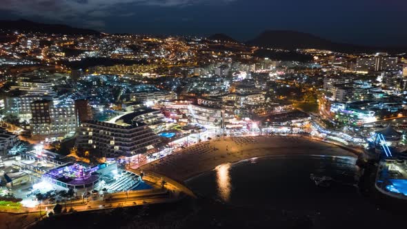 Night Hyperlapse Resort Area of Tenerife in the Area of Puerto Colon Playa Las Americas Tenerife