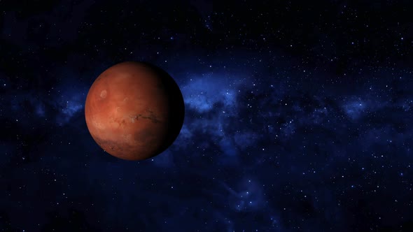 Planet Mars on space .Glowing planet Mars animation on galaxy.