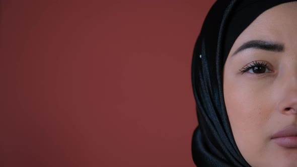 Sad Muslim Woman in Hijab Close Up