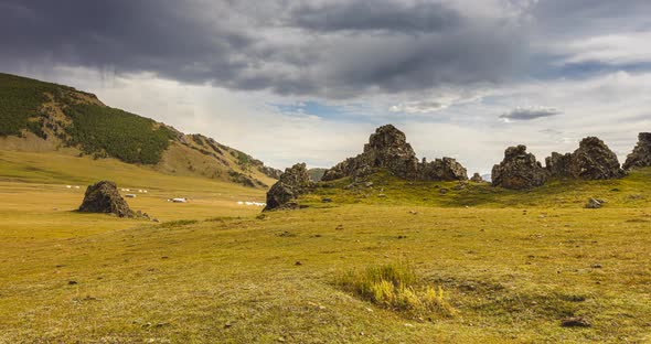 Time lapse at the Mongolian steppe, the beautiful landscape of Mongolia.