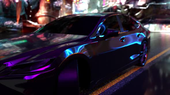 Modern Car on a City Street at Night alt