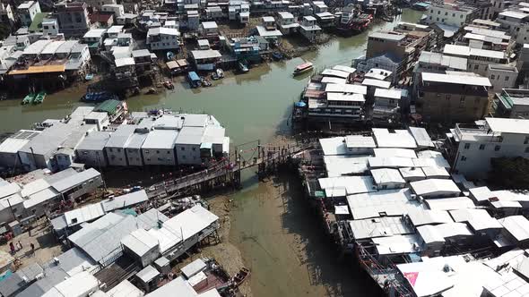 Flight over fishing village in Hong Kong