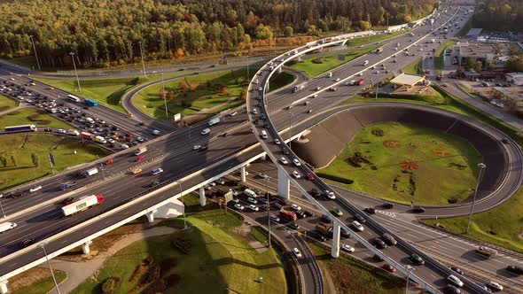 Aerial View Freeway Intersection Traffic Trails Moscow alt