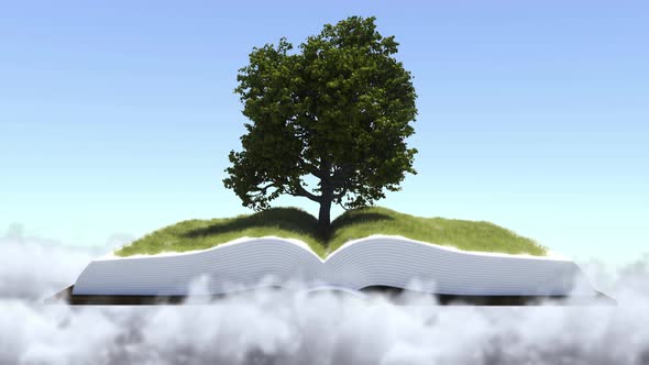 Open Book With Growing Grass And Clouds