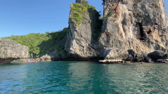 Thailand Coast As Seen From a Moving Boat Phi Phi Islands on a Beautiful Sunny Day alt