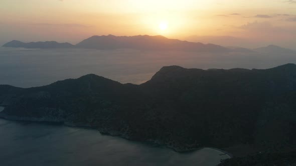 Aerial View at Sunset at Sea in Turkey