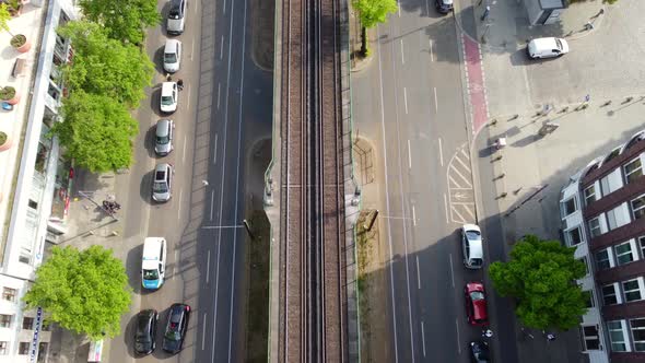 Eberswalder starße street subway is the party club station Breathtaking aerial view flight sinking d alt