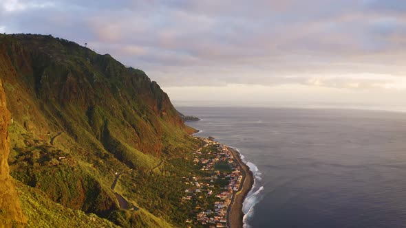 Flying Above the Coastal Village of Paul Do Mar in the Madeira Islands Portugal alt