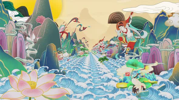 4K China Painting Cartoon Motion Background