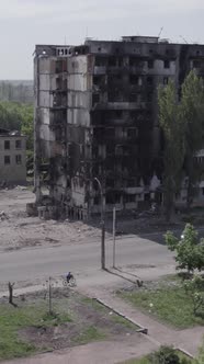Vertical Video of a Destroyed House During the War in Ukraine alt