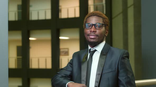 Portrait of African American businessman inside business hotel