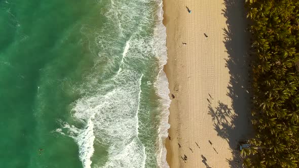 Aerial view of people walking on the beach in Brazil. alt