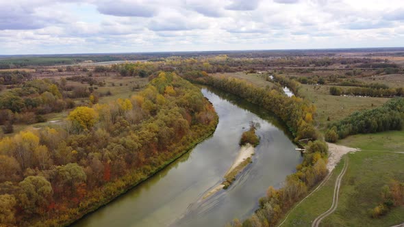 Aerial View of the Seym River at Baturin in Ukraine
