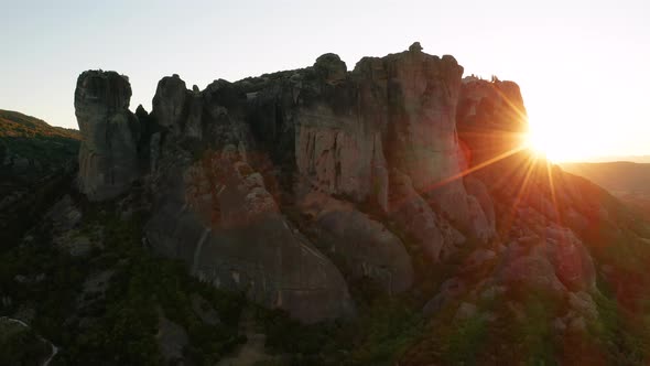 Mountain Monastery n Meteora at Sunset Aerial View alt