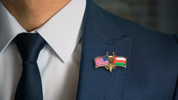 Businessman Friend Flags Pin United States Of America Oman alt