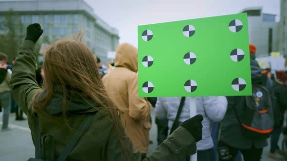 Agressive Feminism. Human Right Discrimination. Blank Poster. Look at Camera alt