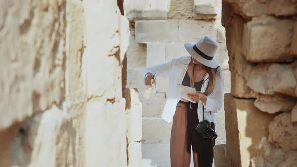 Archaeological Digging Site Great Female Archeologist Work on Excavation Site alt