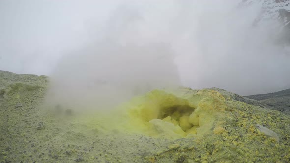 Active Sulfuric Fumarole Erupting Powerful Hot Steam and Volcanic Gas