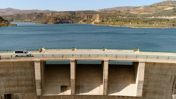 Aerial Video of Camping Van Ride on Dam Road alt