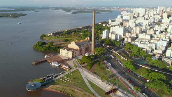 Plant, Cultural Center, Usina do Gasometro, River (Porto Alegre) aerial view  alt