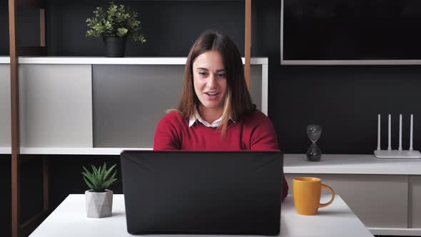Euphoric Lady Gets New Distance Job Opportunity Reads Good News in Email Rejoices Victory Feels alt