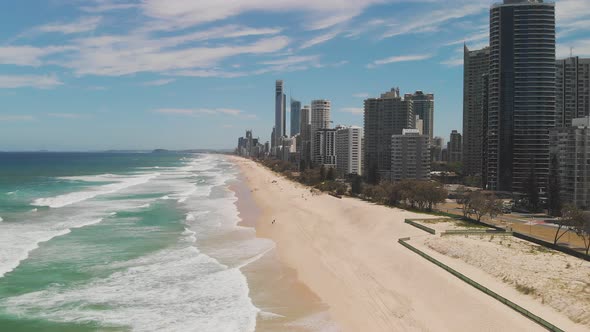 Surfers Paradise beach from aerial drone perspective, Gold Coast, Queensland, Australia alt