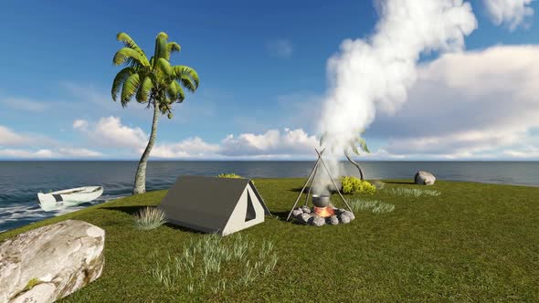 Camping Tent With Camp Fire