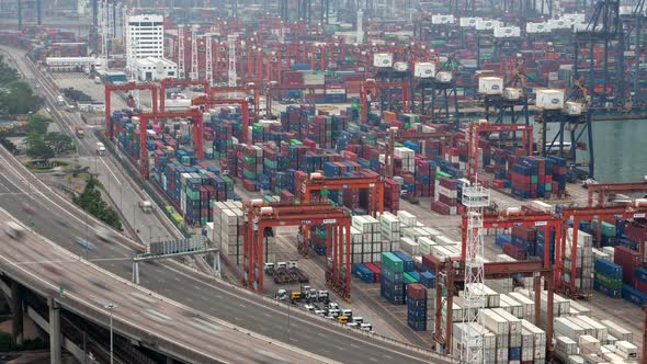 Timelapse Cars Drive Along Hong Kong Overpass Highways alt