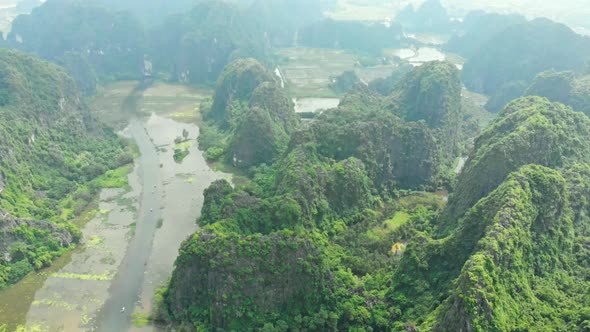 Aerial View of Ninh Binh Region, Trang an Tam Coc Tourist Attraction in Vietnam alt