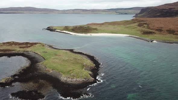 Aerial of the Clagain Coral Beach on the Isle of Skye - Scotland alt