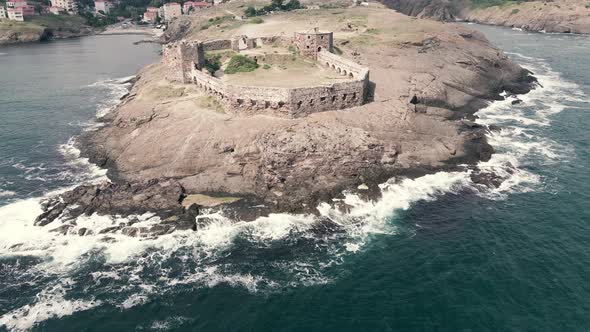 Historical and touristic Ottoman Empire Castle aerial view alt