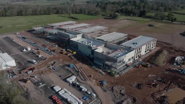 Building Site School Construction UK Large Steel Frame Aerial View