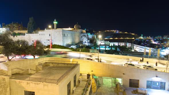 Jerusalem at Night Timelapse Hyperlapse with the AlAqsa Mosque and the Mount of Olives alt
