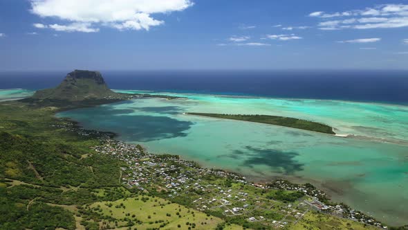 Beautiful Bird'seye View of Mount Le Morne Brabant and the Waves of the Indian Ocean in Mauritius