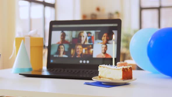 Laptop with People Having Virtual Birthday Party