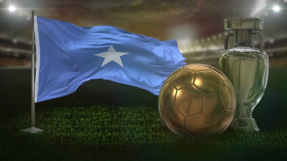 Somalia Flag With Football And Cup Background Loop 4K alt