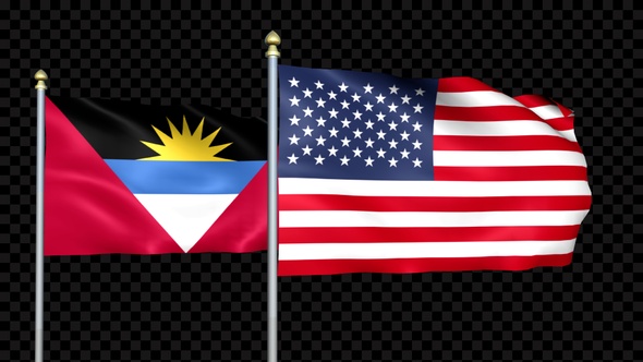 Antigua And Barbuda And United States Two Countries Flags Waving alt