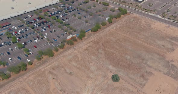 Buildings of logistics center, in the parking lot warehouse near the highway alt