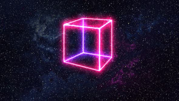 Neon Cube On Starry Sky