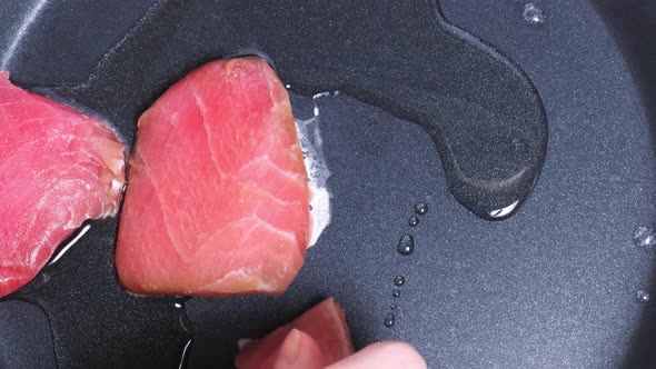 Timelapse Tuna Steak Cooking Closeup
