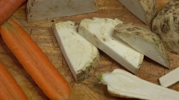 Mix of fresh vegetables on a wooden board, healthy food