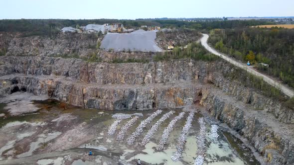 Aerial Drone View of Career in Europe, Crushed Stone Quarry at Summer Sunset alt