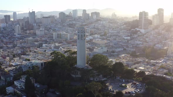 Aerial: Beautiful cityscape and Coit tower view part 02, drone view alt