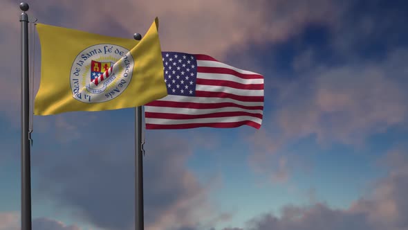 Santa Fe City Flag Waving Along With The National Flag Of The USA - 2K alt
