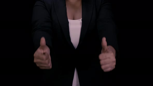 Business Woman Two Thumbs Hand Sign